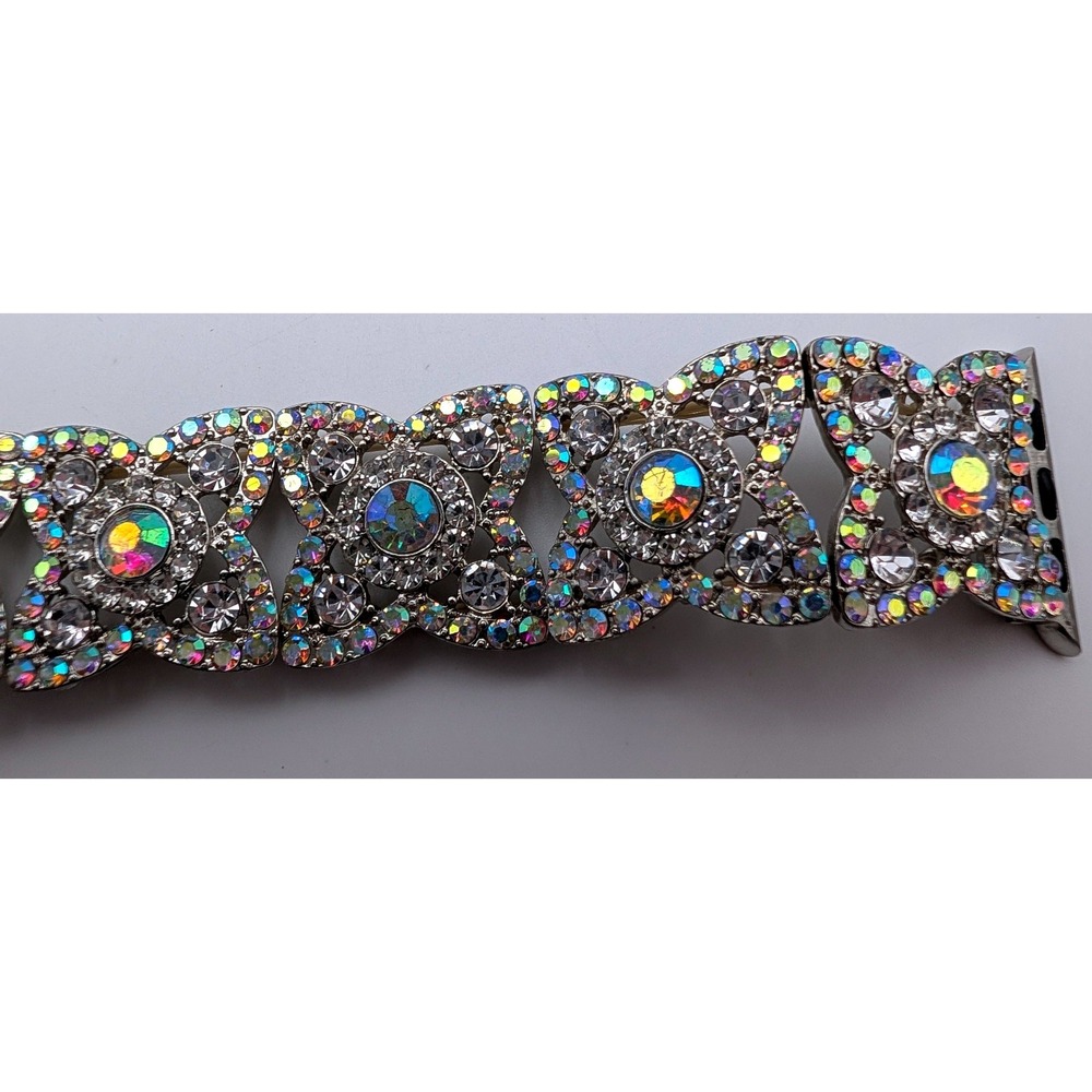 Silver AB Crystal Rhinestone Filigree Apple Watch Band Stretch Bracelet 38/40mm - Picture 3 of 5